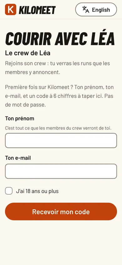 La page « Courir avec Léa » : le prénom, le nom du groupe et le bouton « Rejoindre ».